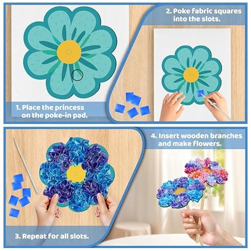 ATFUNSHOP 8 Packs Poke in Crafts Art Kits Flower Bouquets, Mess Free Kids' Paper Craft Kits Activity, 4 5 6 7 8 9 Years Old Girls Birthday Gifts thumbnail 7