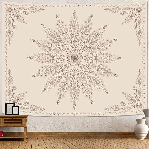 Fowocu Boho Floral Mandala Tapestry for Bedroom Aesthetic Bohemian Flower Wall Tapestry Beige Hippie Indian Small Tapestries Wall Hanging for Living Room Dorm Decor 40 x 30 Inch thumbnail 3