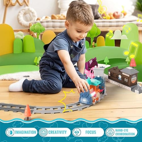 MORECOLL Electric Train Set for Toddlers & Kids w/Music, Lights & Tracks - First Choo Choo Train, Magnetic Connection, Birthday Gifts for Boys and Girls thumbnail 6