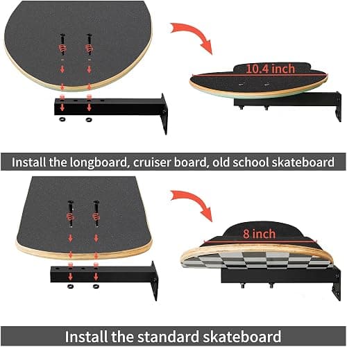 MIUONO Skateboard Wall Mount, Longboard Skateboard Deck Rack Mount on Wall, Skateboards Floating Shelves Brackets, 4 Pack thumbnail 4