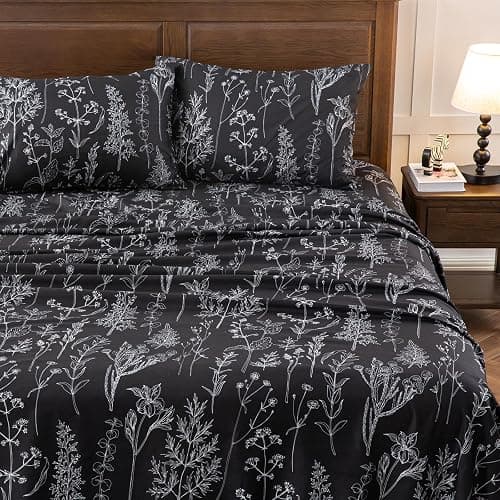 HYPREST Black Sheets Queen,Deep Pocket Sheets, 1800 Thread Count Pattrn Bed Sheets Soft Breathable Cute Printed Boho Farmhouse Bed Sheets, Oeko-Tex Certificated- Up to 18 Inch thumbnail 4