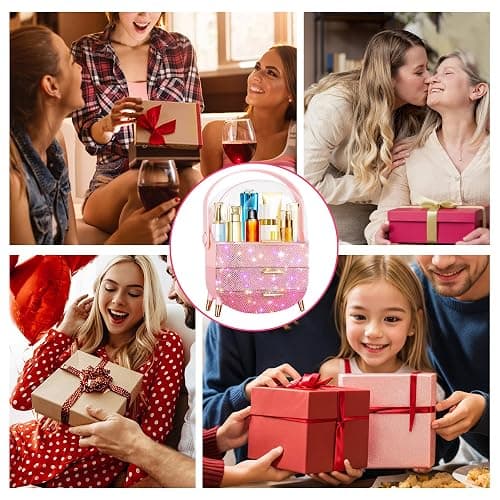 Bling Makeup Organizer for Teen Girl Gift,Hollywood Vanity Makeup Storage Box for Girl Birthday Gift,Practical Gift for Daughter,Bathroom Organizer,Skincare Organizer (Triple Pink) thumbnail 8
