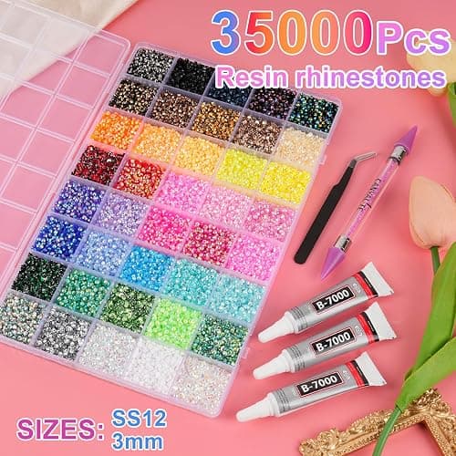Canvalite 35000Pcs 40 Colors Jelly Rhinestones for Bedazzling, 3mm Multicolor Resin Flatback Gems for Diamond Art, Bedazzler Kit with 3Pcs 15ml Jewelry Glue for Crafting Book Shoes Nail Art thumbnail 2