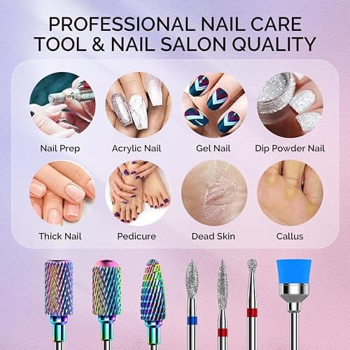 MelodySusie 7Pcs Nail Drill Bits Tungsten Carbide Diamond Set | 3/32''for Nail Drill Efile,Two-Way Rotation,Acrylic Nails Poly Gel Cuticle Remove,Manicure Pedicure Tools thumbnail 6