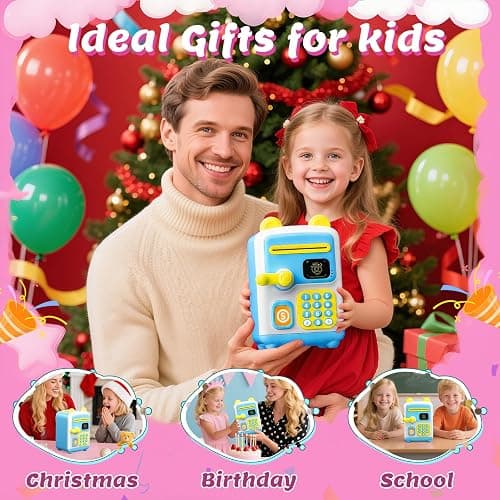 【Upgraded】 Piggy Bank, Face ID Password Unlocking Electronic Kids Bank ATM Security Unlocking Cash Coin Bank Toys Gifts for Kids, Coin Bank for 3 4 5 6 7 8 9 10 11 12 Year Old Boys Girls Blue thumbnail 7