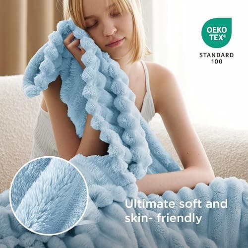 Bedsure GentleSoft Blue Fleece Blanket for Couch - Cozy Soft Blankets for Women, Cute Small Throws for Girls, Spring Decorations for Home, Light Blue, 50x60 Inches thumbnail 5