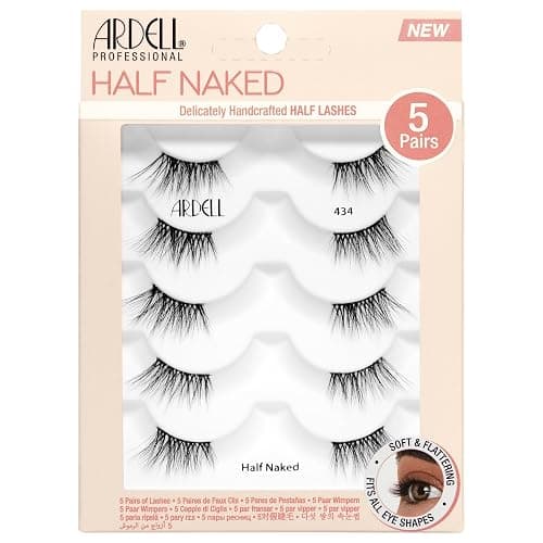 Ardell Naked Half Lashes 434 – Delicately Handcrafted Half Eyelashes Wispy Cat Eye Lashes Strips Fake Eyelash Strip for Natural Lift, 5 Pairs, 1 Pack - Image 1