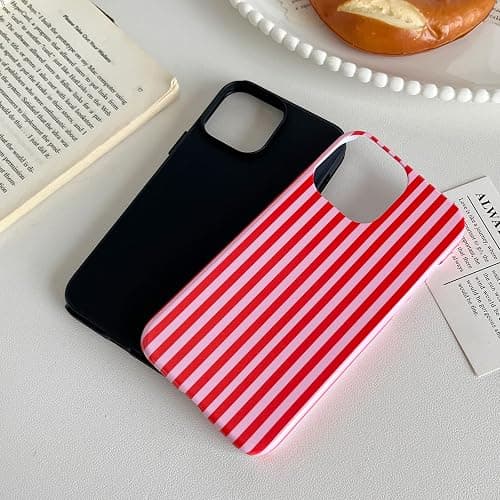 Longlayss Compatible with iPhone 14 Pro Case Cute Aesthetic Striped Phone Case for Women Girl Shockproof Slim TPU and Hard PC Protective Cover (Hot Pink) thumbnail 3