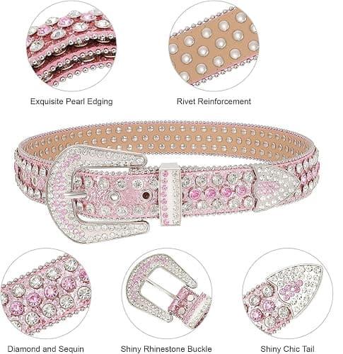 Xpvezl Studded Rhinestone Belt for Women Men - Y2K Style Cowgirl Bling Western Belt for Festivals and Gifts thumbnail 3