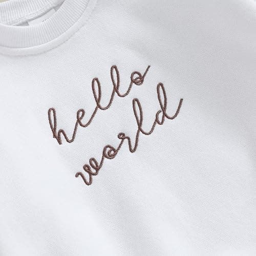 VISGOGO Newborn Infant Baby Boy Girls Oversized Romper Little Dude Sweater Onesie Coming Home Outfit Neutral Clothes - 0-3 Months - Hello World-white thumbnail 7