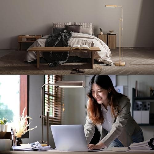 O'Bright Cedric Adjustable Pharmacy Floor Lamp - Industrial Design for Reading, Crafting, Work - 10W LED, Height 45-61 inches - Ideal for Living Room, Bedside, Office - Antique Brass (Gold) thumbnail 7