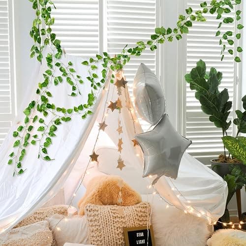 CQURE 14 Pack 98Ft Artificial Ivy Garland, Fake Vines UV Resistant Greenery Leaves Fake Plants Hanging Aesthetic Vines for Home Bedroom Party Garden Wall Room Decor thumbnail 7