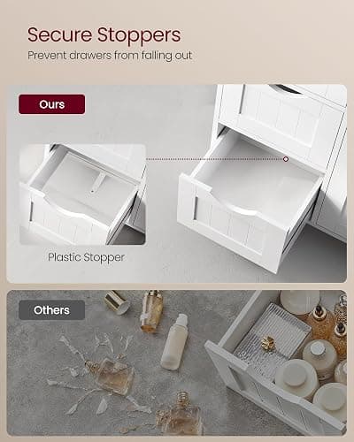 VASAGLE Storage Cabinet with Drawers, Freestanding Floor Cabinet with Door, 11.8 x 21.7 x 32.3 Inches, Adjustable Shelf, for Bathroom, Living Room, Kitchen, Cloud White ULHC041WH01S thumbnail 6