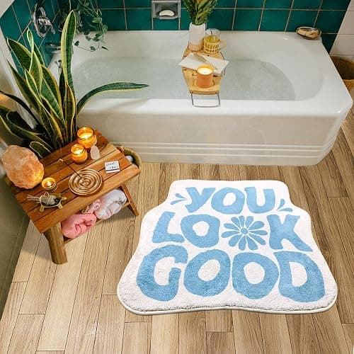 SHIYUE You Look Good Bath Mat Cute Funny Flower Bathroom Rug, Soft Absorbent Water Non Slip, Superior Washable Microfiber Cool Shower Preppy Decor Rug (Sky Blue 21"x25") thumbnail 7