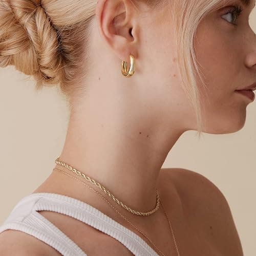 PAVOI 14K Gold Plated 925 Sterling Silver Post Small Chunky Hoops Earrings | Thick Lightweight Gold Hoop Earrings for Women thumbnail 4