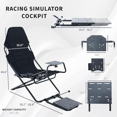 VIVO Foldable Racing Simulator Chair with Wheel Stand, Gear Mount, Cockpit and Frame Only, Fits Logitech, Thrustmaster, Fanatec, Compatible with Xbox One, PlayStation, PC Video Game, STAND-RACE2F thumbnail 2