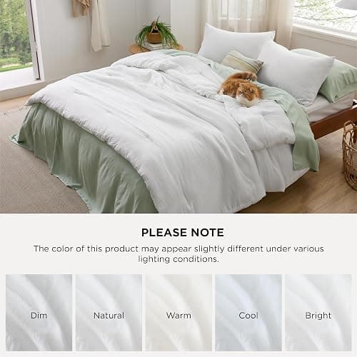 Bedsure Queen Size Comforter Set, White Soft Prewashed Bedding for All Seasons, 3 Pieces GentleSoft™ Warm Down Alternative Bed Set, 1 Lightweight Comforter (90"x90") and 2 Pillowcases (20"x26") thumbnail 7