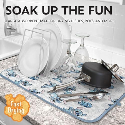 Disney Dish Drying Mats for Kitchen Counter (2 Pack) – 16" x 18" Absorbent Kitchen Drying Mats for Dishes – Fast-Drying, Machine Washable Dish Mats – Mickey & Minnie, Winnie the Pooh, & Stitch thumbnail 3