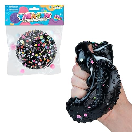 ORB Tabalicious Taba-Pops Jumbo Black TABA Squishy Cookie - Super Soft, Jumbo Sized Sandwich Cookie - Squish, Squeeze, Pinch for Stress Relief - Play Food Squishy Fidget Toys for Kids and Adults - Image 1
