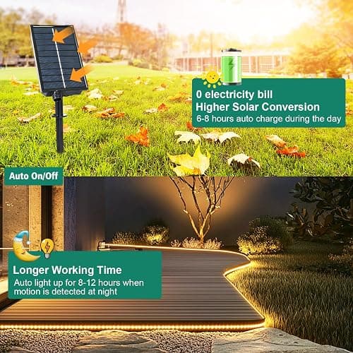 echosari Solar LED Strip Lights Outdoor, 5M 320 LED Lights Strip with Remote 8 Modes Solar Garden Lights Outdoor Waterproof Rope Light for Fence Porch Gazebo Trees Backyard Decor(Warm White) thumbnail 4