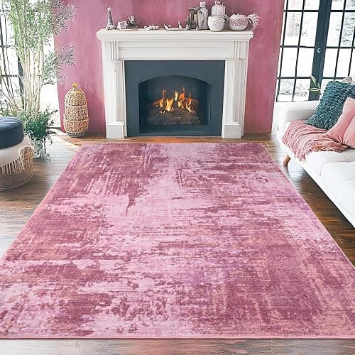 Merelax 6x9 Pink Area Rug for Living Room, Large Washable Boho Abstract Bedroom Rugs, Modern Non Silp Dining Room Playroom Area Rugs, Soft Low Pile Carpet for Office Study thumbnail 2
