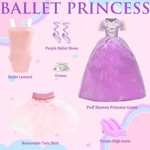 24 Pcs 11.5 Inch Girl Doll Clothes and Accessories Include 8 Set Outfits Elegant Suits 8 Pairs of Shoes and 8 Accessories for 11.5 Inch Girl Doll Clothing Storytelling Set thumbnail 2