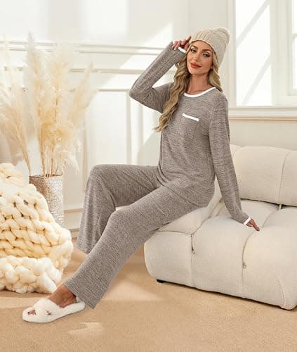 XIEERDUO Womens Pajama Sets Long Sleeve Sleepwear Soft Pjs Lounge Chest Pocket Two Piece Sets For Women thumbnail 5