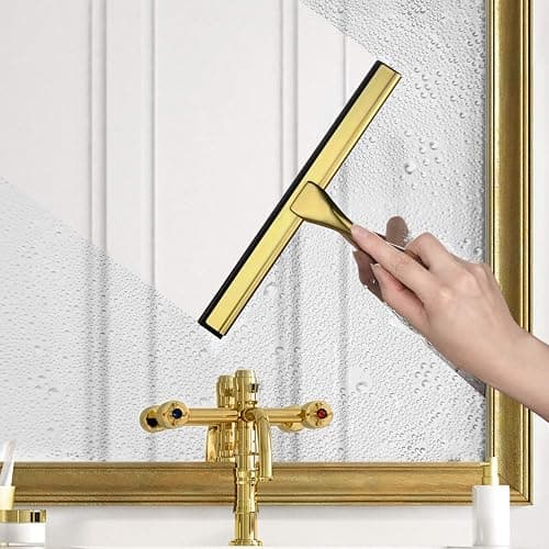 HIWARE All-Purpose Shower Squeegee for Shower Doors, Bathroom, Window and Car Glass - Brass, Stainless Steel, 10 Inches thumbnail 6