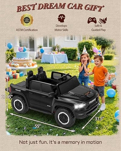 24V Ride on Toys for Big Kids, Licensed RAM 1500 RHO Electric Car for Kids w/Remote Control, Ride on Truck w/Bluetooth, LED Lights, Truck Bed Storage, Gear Shifter & Soft Start (Black) thumbnail 6
