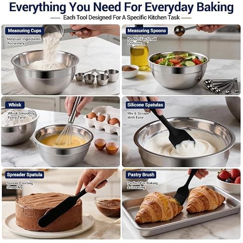 WEPSEN Mixing Bowls Set, 25PCS Stainless Steel Mixing Bowl with Lid Set, Large Nesting Bowls 7, 4.5, 3,2, 1.5QT, Measuring Cups and Spoons Baking Utensils Metal Bowl for Kitchen Prep thumbnail 5