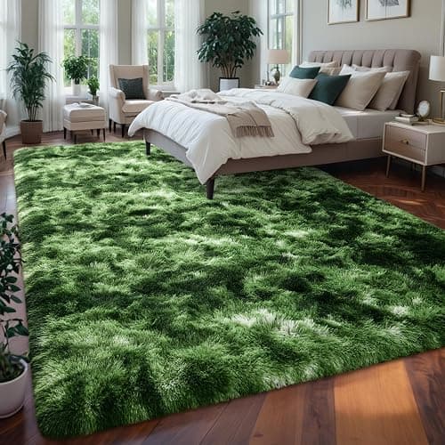 Nuttumico Fluffy Modern Area Rugs for Living Room Bedroom, 4x6 Feet Plush High Pile Dark Green Rug for Kids Girls Room Nursery Home Decor, Upgrade Non-Slip Girls Bedroom Soft Indoor Rug thumbnail 5