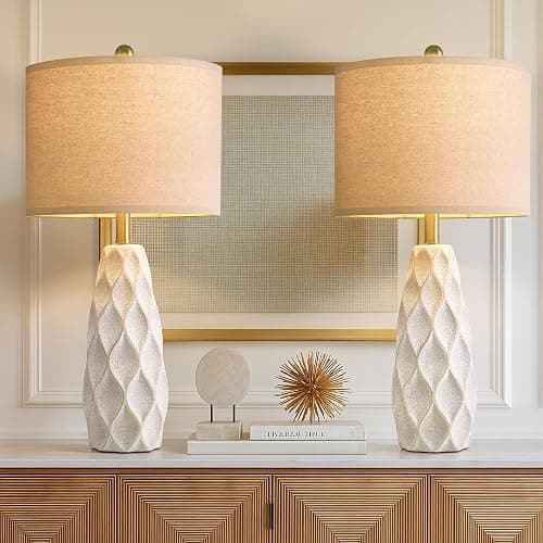 27.5" Ceramic Table Lamps for Living Room Bedroom Lamps Set of 2 Modern Boho Bedside Lamps Night Stands Farmhouse Vintage Large Nightstand Lamp Reading Light Home Office Dorm Desk Deco Gifts, White thumbnail 3