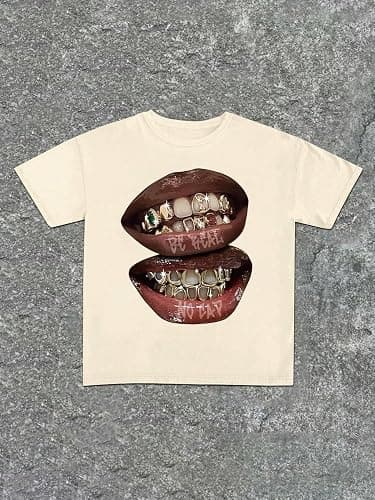 Verdusa Women's Lips Print Graphic Tees SIZE:    SMALL thumbnail 6