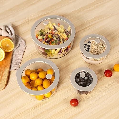 EcoEvo Glass Food Containers with Glass Lid, Microwave Safe Food Storage Container, Large 4 Pack Round Shape, Food Containers with Lids, Meal Prep containers with Leak Proof Lid. thumbnail 2