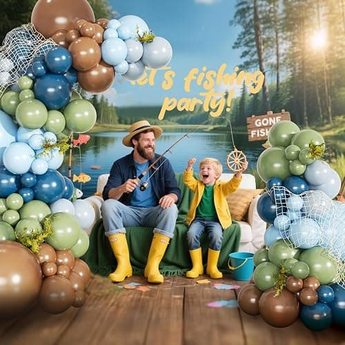CROSSFINGERS Fishing Blue and Sage Green Balloon Arch Garland Kit, 149pcs Light Blue Brown Gray Balloons Different Size for Fishing Theme Birthday Baby Shower Party Decorations thumbnail 5