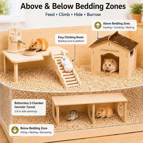 Viventwave 4-Piece 6.3-Inch High Hamster Platform Set, Large House Hideout | Hamster Cage Accessories: Hamster House, Hides & 2-Chamber Tunnel for Large Syrian Hamsters, Dwarf Hamsters, Gerbils and Mice thumbnail 5