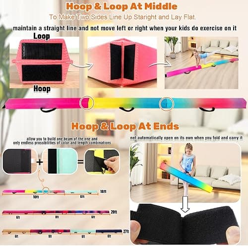 MARFULA 6 FT / 8 FT / 9 FT Folding Gymnastics Beam Foam Balance Floor Beam - Extra Firm - Suede Cover - Anti Slip Bottom with Carry Bag for Kids/Adults Home Use thumbnail 6