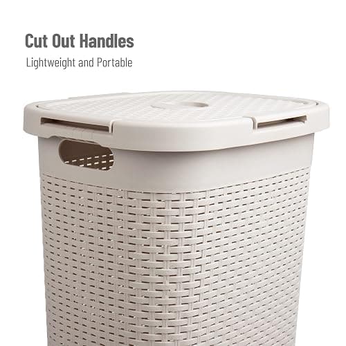 Mind Reader Slim Laundry Hamper with Lid, 60L Tall Clothes Basket, Narrow Tapered Design for Bathrooms, Closets and Laundry Rooms, Plastic, 2 Pack, Ivory thumbnail 4