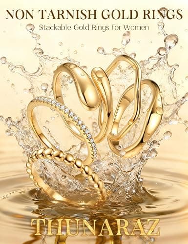 THUNARAZ 14K Gold Plated Rings for Women Non Tarnish Stackable Chunky Rings Cubic Zirconia Thumb Ring Set Dainty Trendy Statement Promise Wedding Bands Engagement Ring for Women Size 6-10 thumbnail 4