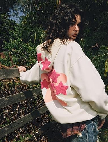 Aelfric Eden Womens Graphic Hoodies Pink Star Print Hoodie Unisex Oversized Hoodies Long Sleeve Pocket Pullover - Small - Aa01-beige thumbnail 3