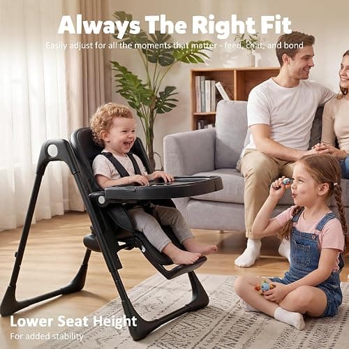 TODEFULL 3 in 1 Foldable Baby High Chair, Infant High Chairs for Babies and Toddlers, 6 Height & 5 Recline Adjustable Toddler Feeding Chair, 2 Tray Depth & 3 Footrest Angles, 2 Built-in Wheels, Black thumbnail 7