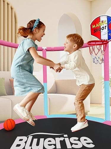 BLUERISE 55IN 6FT Toddler Trampoline for Kids Indoor Outdoor Play for Kids Trampoline Basketball Hoop Attachment with Enclosure Net Easy to Assemble thumbnail 5
