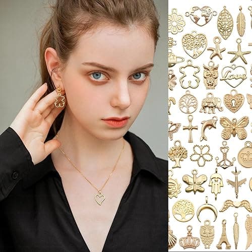 100Pcs Charms for Jewellery Making,Gold Charms for Crafting,Bulk Vintage-Inspired Jewelry Charm Set,Mixed Enamel Pendants for Bracelet Making,Necklace DIY,Earrings&Bag Accessories Craft Party Supplies thumbnail 5