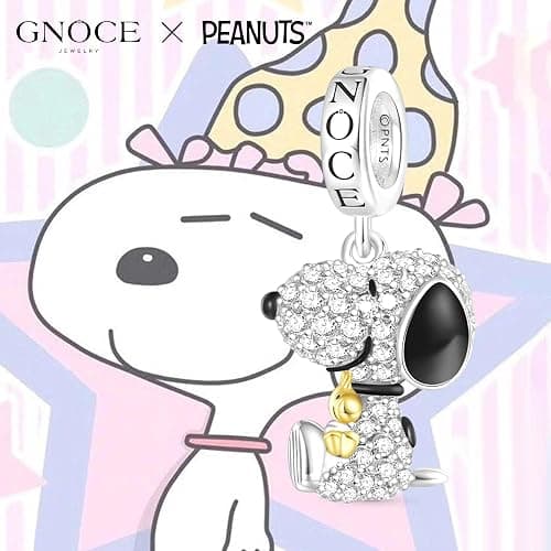 GNOCE Peanuts Snoopy Hugging Woodstock Diamond Pendant Dangle Charm for Women, S925 Sterling Silver Dangle Charms for Women Wife, Valentine‘s Day, Mother’s Day Jewelry thumbnail 3