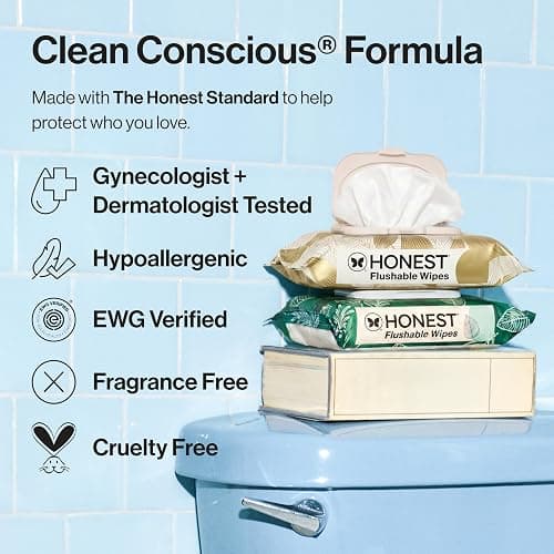 The Honest Company Flushable Wipes, Hypoallergenic, Tropical Leaves, 42ct | Flushable Wipes, 42 Ct. Hypoallergenic, Plant-Based, 99% Water, Dermatologist Tested. Safe To Flush, For Sensitive Skin. thumbnail 3
