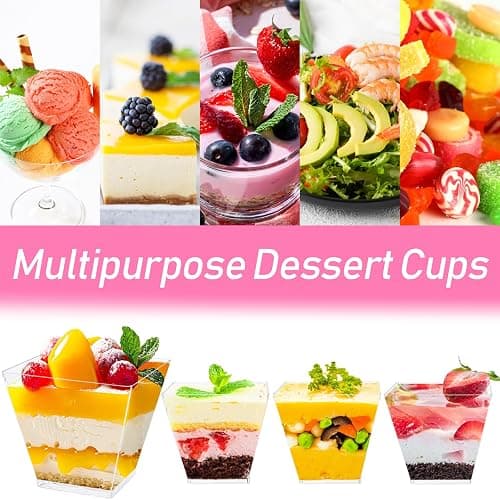100 Pack 3.5 oz Plastic Dessert Cups with Spoons,Clear Square Mini Dessert Cups,Small Tumbler Appetizer Cups Parfait Cups for Desserts,Mousse,Puddings,Party Supplies thumbnail 6