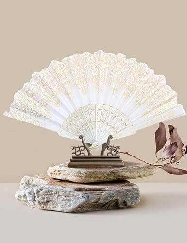 EOSAU Handheld Chinese Folding Fan Hand Fans for Women Foldable Bulk for Party Wedding Church Dancing (White) thumbnail 2