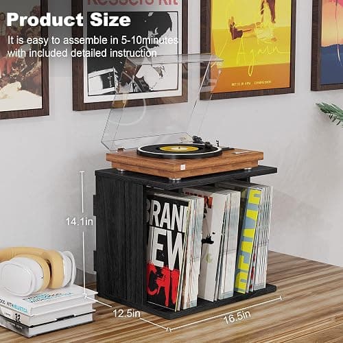 Emfogo Vinyl Record Storage, Record Player Stand Wall Mount Up to 80-100 Albums, 3-Compartment Vinyl Record Holder (Black) thumbnail 3