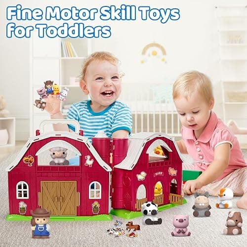 Aigybobo Farm Animals Big Barn Toys for 1 2 3 Year Old, Toddler Montessori Learning Toy, Farm Playset with Animal Figures and DIY Stickers, Christmas Birthday Gift for Baby Boys Girls Age 12-18 Months thumbnail 5