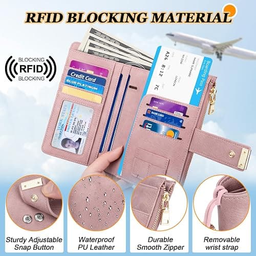 HUANLANG Passport Holder with Airtag for Women/Men, Airtag Passport Wallet for Travel Leather Passport Holder RFID Blocking,Travel Passport Walelt with Credit Card Holder - Pink thumbnail 2